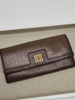 Vintage Givenchy Brown Leather Wallet with Gold Accent